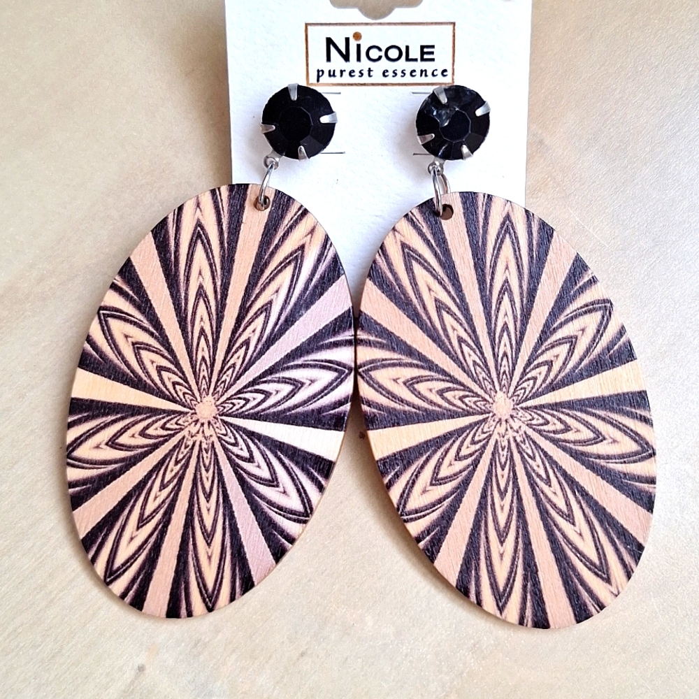 3 for $15 Wooden Oval Festival Statement Earrings